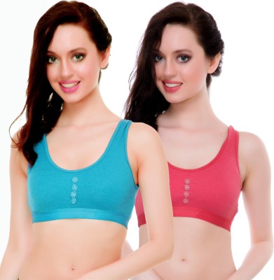 WaySoft Beautiful Best Quality Skyblue and Red Sports Bra Combo Women Sports Non Padded Bra(Light Blue, Red)