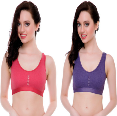 WaySoft Beautiful Best Quality Purple and Red Combo Women Sports Non Padded Bra(Multicolor)
