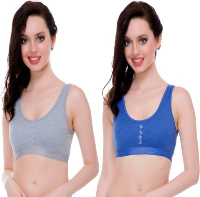 WaySoft Beautiful Best Quality Grey and Blue Combo Women Sports Non Padded Bra(Blue, Grey)