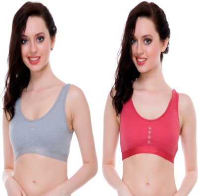 WaySoft Beautiful Best Quality Red and Grey Combo Women Sports Non Padded Bra(Red, Grey)