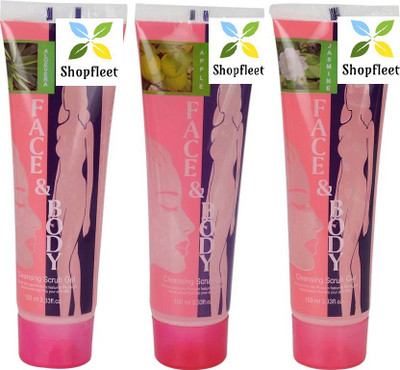 

Shopfleet Pack of Face and Body Cleansing Scrub Gel Aloevera, Apple and Jasmine (Pack of 3)(300 ml)