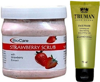 

Biocare SHEA STRAWBERRY SCRUB 500GM WITH TRUMAN POUR HOMME FACE WASH 75ML(Set of 2)