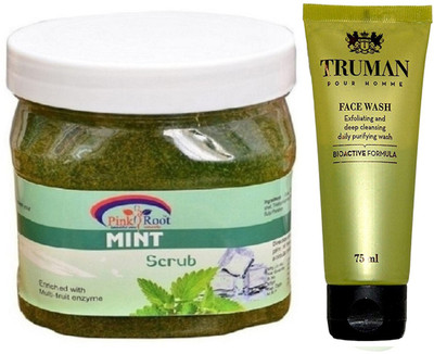 

Pink Root MINT SCRUB 400GM WITH TRUMAN POUR HOMME FACE WASH 75ML(Set of 2)
