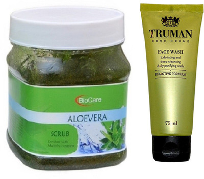 

Biocare ALOEVERA GEL SCRUB 500GM WITH TRUMAN POUR HOMME FACE WASH 75ML(Set of 2)