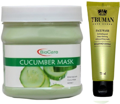 

Biocare CUCUMBER MASK 500GM WITH TRUMAN POUR HOMME FACE WASH 75ML(Set of 2)