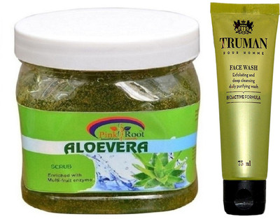 

Pink Root ALOEVERA GEL SCRUB 400GM WITH TRUMAN POUR HOMME FACE WASH 75ML(Set of 2)