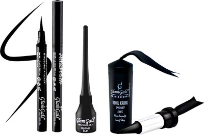 

GlamGals Waterproof Inkliner Black 1.2ml + Dipliner Black 3 ml + Kohl Kajal Black 3.5g(Set of 3)