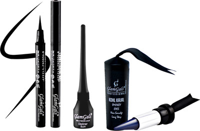 

GlamGals Waterproof Inkliner Black 1.2ml + Dipliner Black 3 ml + Kohl Kajal Dark Blue 3.5g(Set of 3)