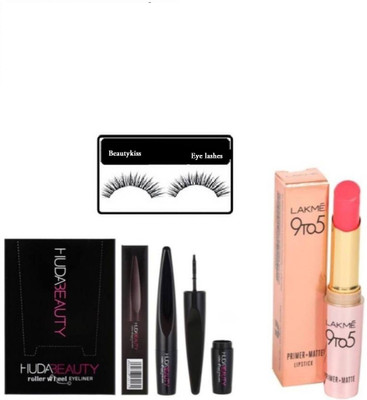

BEAUTYKISS BEAUTY COMBO SET BEST EYELASHES,9 TO 5 LIPSTICK & EYELINER ,MASCARA SET FOR 4)(Set of 4)