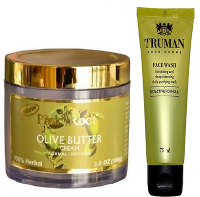 

Pink Root OLIVE BUTTER CREAM 100GM WITH TRUMAN POUR HOMME FACE WASH 75ML(Set of 2)