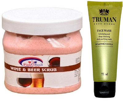 

Pink Root WINE & BEER SCRUB 400GM WITH TRUMAN POUR HOMME FACE WASH 75ML(Set of 2)