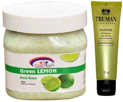 

Pink Root GREEN LEMON SCRUB 400GM WITH TRUMAN POUR HOMME FACE WASH 75ML(Set of 2)