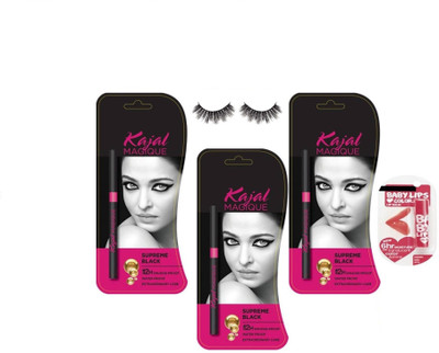 

glowrose suprem mogique black kajal combo with baby lips lipcare and fancy black eyelash(Set of 5)