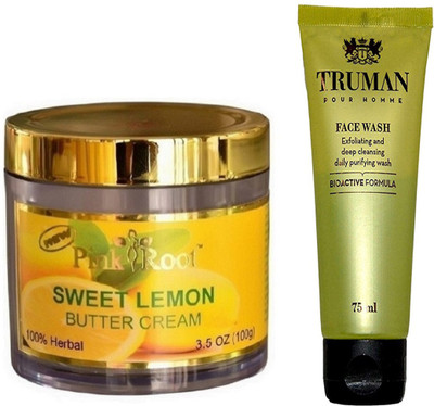 

Pink Root SWEET LEMON CREAM 100GM WITH TRUMAN POUR HOMME FACE WASH 75ML(Set of 2)