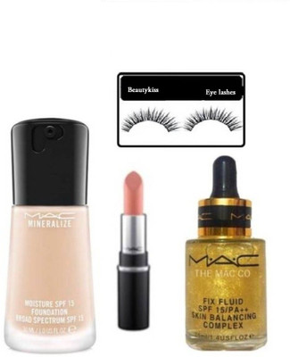 

BEAUTYKISS BEAUTY Combo set of mac fix fluid serum,studio face and, foundation,with Lipstick eyelashes ,set of 4,(Set of 1)