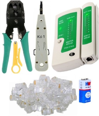 BALRAMA 55pc Combo Crimping Stripping Tool Kit with 3 in 1 Rj45 Rj11 Crimping Tool Oubao 4P 6P 8P Manual Crimper Modular Crimping Tool + Network Cable Cutter Wire Stripper + Networking LAN Cable Tester RJ45 / RJ11 / RJ12 / Cat5 + 6F22 9 Volt Battery + Krone Tool KD-1 Impact Punch Down Tool Push Tele