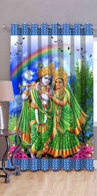 Divine Homes 213 cm (7 ft) Door Polyester Room Darkening Curtain Single Curtain(Green, Printed)