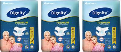 

ROMSONS DIGNITY PREMIUM ADULT DIAPERS, SIZE EXTRA LARGE, 10 Pcs. PACK, COMBO OF 3 PACKS, FOR WAIST SIZE 48"-57" INCHES Adult Diapers - XL(30 Pieces)