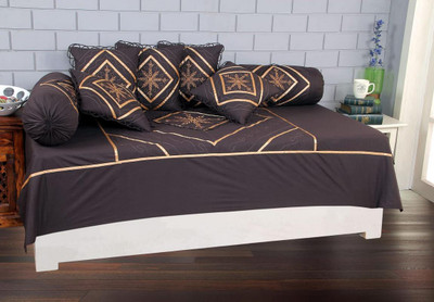 Countingbeds Cotton Embroidered Diwan Set(Brown)