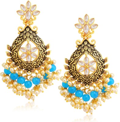 Sukkhi Exclusive LCT Gold Plated Floral Pearl Meenakari Chandelier Earring Pearl Alloy Chandbali Earring