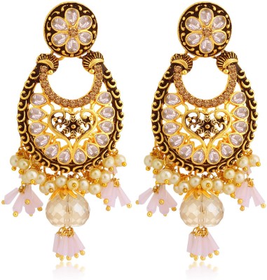 Sukkhi Marvellous LCT Gold Plated Floral Pearl Chandelier Earring Diamond Alloy Chandbali Earring