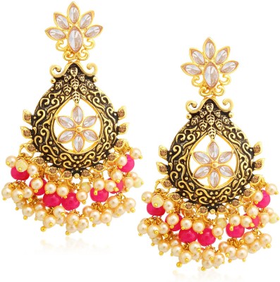 Sukkhi Designer LCT Gold Plated Floral Pearl Meenakari Chandelier Earring Pearl Alloy Chandbali Earring