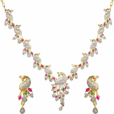 N P FASHION Alloy Gold-plated White, Pink, Green Jewellery Set(Pack of 1)