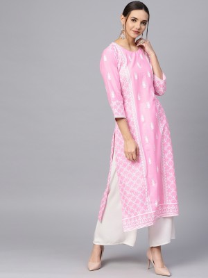 Varanga Women Printed Straight Kurta(Pink)