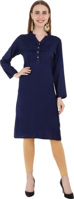 Beautylife Women Solid Straight Kurta(Dark Blue)