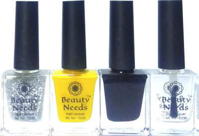 

beauty needs BNC-NP033,NP-035,NP-037,NP-038 Silver Glitter, Yellow, Black, Transparent Coat(Pack of 4)