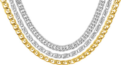 MEENAZ Golden Silver Valentine Jewellery Necklace Combo Chains for Boy Husband Gents Boys Mens Girls Women Stylish Party wear daily [ 3 pcs ] Gold-plated, Silver Plated Stainless Steel Chain