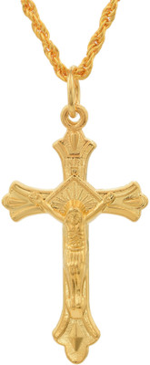 RN Gold Plated Brass Jesus and cross Necklace Pendant Jewellery for Men and Women Gold-plated Brass Pendant