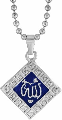 RN Brass Silver Plated Kite Shaped Design, Blue Enamel, Muslim, Islamic, Allah Word, Locket Pendant for Men and women Silver Brass Pendant