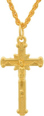 Morvi Brass Gold Plated covered 24kt 3D Jesus and Cross Crucifix Necklace Chain Pendant for Men and Women Gold-plated Brass Pendant