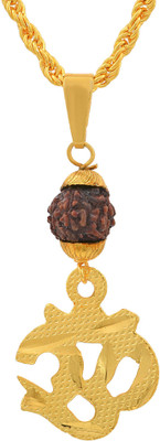 RN Gold Plated 3D Om Word and Rudraksh, Shiva Bholenath, Necklace Locket Pendant Jewellery for Men and Women Gold-plated Brass Pendant