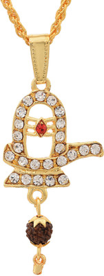 RN Brass Gold Plated CZ Mahadev Shivling, Bholenath, Necklace Chain Pendant Locket For Men and Women Gold-plated Cubic Zirconia Brass Pendant