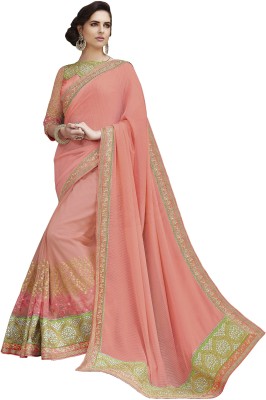 Hemovia Embroidered Bollywood Silk Blend, Satin Saree(Pink)