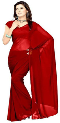 RK Fashions Solid/Plain Daily Wear Georgette Saree(Red)