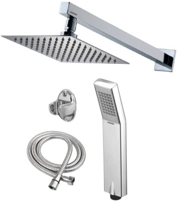 ANMEX 10X10 Ultra Slim Rain Shower Head with 24inch Arm 	Plus Arc Hand Rain Shower with 1.5mtr SS Tube and Wall Hook(Chrome)