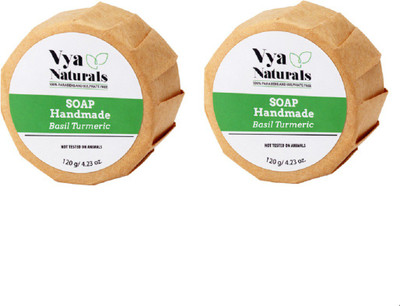 

Vya Naturals Basil Turmeric Handmade Soap Bar (Round) (120g) - Pack of 2(240 g, Pack of 2)