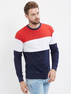 LEWEL Colorblock Men Round Neck Multicolor, Dark Blue, Red, White, Blue T-Shirt