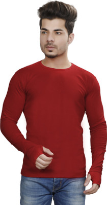 Tees Collection Solid Men Round Neck Maroon T-Shirt
