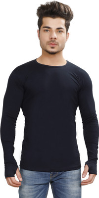 Tees Collection Solid Men Round Neck Dark Blue T-Shirt