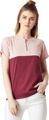 Miss Chase Casual Short Sleeve Solid Women Maroon, Pink Top