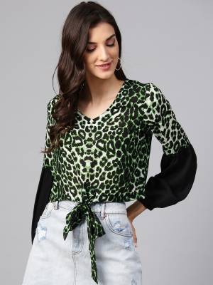 Zima Leto Casual Full Sleeve Printed Women Green Top