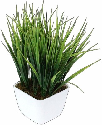 Yutiriti Miniature Artificial Green Wheat Grass Plant Leaves Shrub Bushes Indoor / Outdoor Home Garden Decor Artificial Plant  with Pot(24 cm, Green)