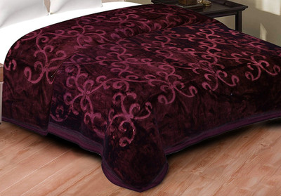Oshano Floral Double Mink Blanket for  Mild Winter(Polyester, BBROWN)