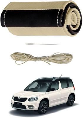 AYW Hand Stiched Steering Cover For Skoda Yeti(Beige, Brown, Leather)