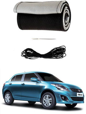 AYW Hand Stiched Steering Cover For Maruti Swift Dzire(Black, Silver, Leather)