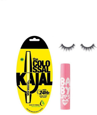 

global beauty kajal with lipcare get free rushbale fancy black eyelash (Set of 3)(Set of 3)